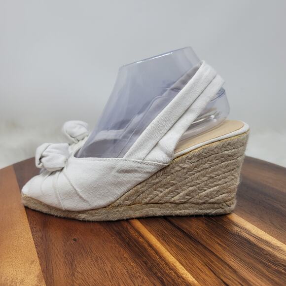 Colin Stuart Women White Fabric Upper Knotted Detail Espadrille Wedge Shoe 7.5 - Picture 2 of 8